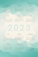 Calendario 2023 con formas de onda fluidas degradado verde turquesa verde azulado vector