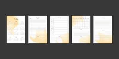 2024 calendar and daily weekly monthly planner collection with abstract watercolor spots. Week starts on Sunday vector