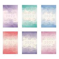 2022 2023 2024 2025 2026 2027 calendar set with trendy gradient abstract shapes vector