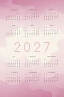 Calendario 2027 con formas de onda fluidas degradado rosa rosa vector