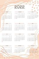 2022 calendar with trendy hand drawn organic shapes and floral botanical elements in beige neutral palette vector