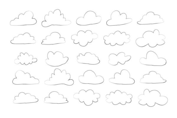 cloud set in hand drawn doodle sketch style