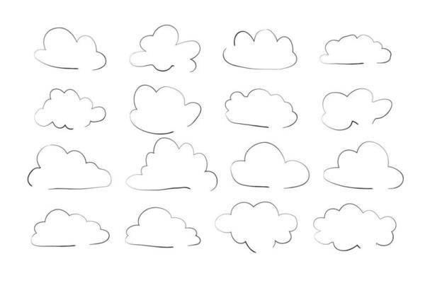 cloud set in hand drawn doodle sketch style