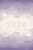 2026 calendar with lilac gradient fluid wave shapes vector