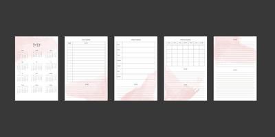 2027 calendar and daily weekly monthly planner collection with abstract watercolor spots. Week starts on Sunday vector