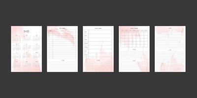 2022 calendar and daily weekly monthly planner collection with abstract watercolor spots. Week starts on Sunday vector