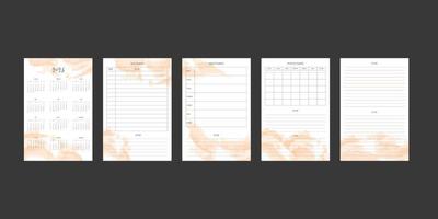 2023 calendar and daily weekly monthly planner collection with abstract watercolor spots. Week starts on Sunday vector