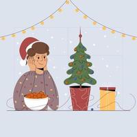 Christmas greeting card with a vector character