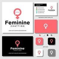 icono femenino y diseño de logotipo de chat con plantilla de tarjeta de visita. vector