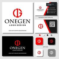 Letter G monogram and number 1 sport logo design with business card template. vector