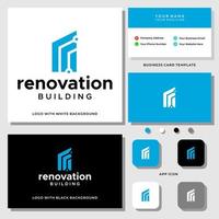 Letter r monogram building logo design with business card template. vector