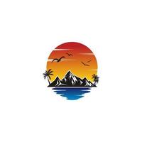 mountain scenery and sunset illustration vector