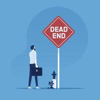 businessman standing at the end of road with dead end signage, concept of wrong decision in business or end of career path vector