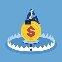 businessman be caught in a bear trap with dollar coin, money trap concept-financial risk metaphor vector