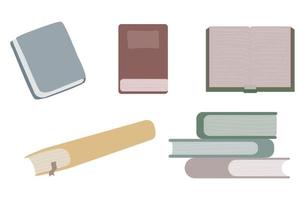 pilas de libros para leer, pila de libros de texto para la educación. conjunto de literatura, diccionarios, enciclopedias, planificadores con marcadores. vector