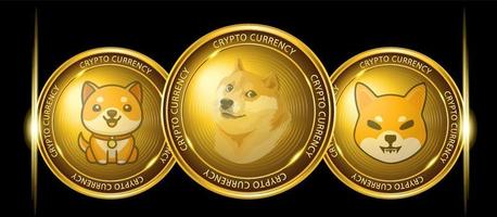 conjunto de iconos monedas doge, moneda doge, shiba inu, doge bebé, criptomoneda meme doge vector