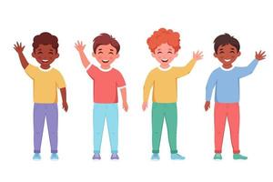 Children of different nationalities smiling and waving hands vector