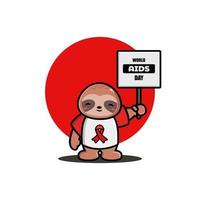 Cute sloth holding world aids day sign vector