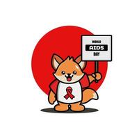 Cute fox holding world aids day sign vector