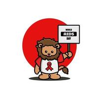 Cute lion holding world aids day sign vector