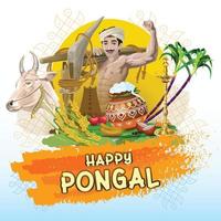 Successful farmer with Pongal greetings elements vector