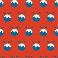 Seamless Christmas pattern with pudding and berries vector