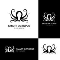 smart octopus negative space logo icon vector template