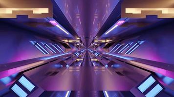 Una ilustración 3d de un túnel simétrico 4k uhd 60fps con luces violetas video