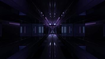 A 3D illustration of 4K UHD 60FPS violet sci fi corridor video