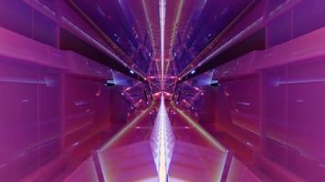 3D-Darstellung eines sich schnell bewegenden 4k-UHD-60fps-Tunnels mit Neonlichtern