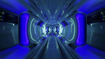 A 3D illustration of 4K UHD 60 FPS sci fi corridor with blue light video