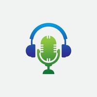 Microphone with headset podcast design vector