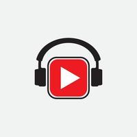 Play button with headphone vector