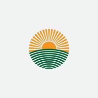 Sunburst with farm field in circle vector