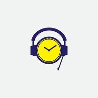 reloj de tiempo de podcast y diseño de auriculares vector