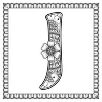 Letter J made of flowers in mehndi style. coloring book page. outline hand-draw vector illustration.