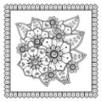 flor mehndi para henna, mehndi, tatuaje, decoración. adorno decorativo en estilo étnico oriental, adorno de doodle, dibujo a mano de contorno. página de libro para colorear. vector