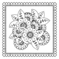 flor mehndi para henna, mehndi, tatuaje, decoración. adorno decorativo en estilo étnico oriental, adorno de doodle, dibujo a mano de contorno. página de libro para colorear. vector