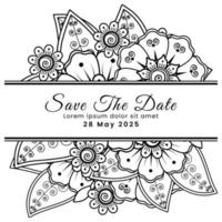 Save the date with mehndi flower. decoration in ethnic oriental, doodle ornament. vector