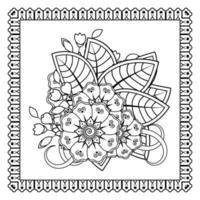 flor mehndi para henna, mehndi, tatuaje, decoración. adorno decorativo en estilo étnico oriental, adorno de doodle, dibujo a mano de contorno. página de libro para colorear. vector