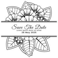 Save the date with mehndi flower. decoration in ethnic oriental, doodle ornament. vector