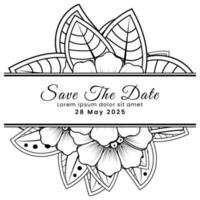 Save the date with mehndi flower. decoration in ethnic oriental, doodle ornament. vector