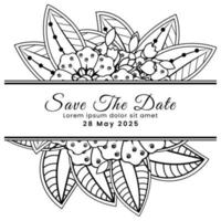 Save the date with mehndi flower. decoration in ethnic oriental, doodle ornament. vector