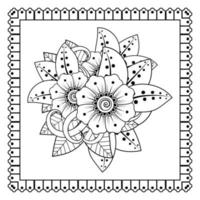 flor mehndi para henna, mehndi, tatuaje, decoración. adorno decorativo en estilo étnico oriental, adorno de doodle, dibujo a mano de contorno. página de libro para colorear. vector