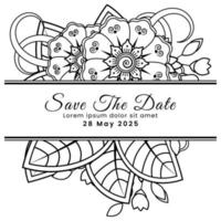 Save the date with mehndi flower. decoration in ethnic oriental, doodle ornament. vector