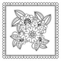 flor mehndi para henna, mehndi, tatuaje, decoración. adorno decorativo en estilo étnico oriental, adorno de doodle, dibujo a mano de contorno. página de libro para colorear. vector