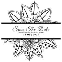 Save the date with mehndi flower. decoration in ethnic oriental, doodle ornament. vector