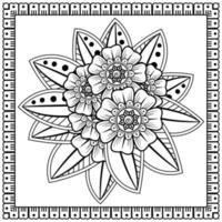 flor mehndi para henna, mehndi, tatuaje, decoración. adorno decorativo en estilo étnico oriental, adorno de doodle, dibujo a mano de contorno. página de libro para colorear. vector