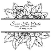 Save the date with mehndi flower. decoration in ethnic oriental, doodle ornament. vector