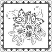 flor mehndi para henna, mehndi, tatuaje, decoración. adorno decorativo en estilo étnico oriental, adorno de doodle, dibujo a mano de contorno. página de libro para colorear. vector